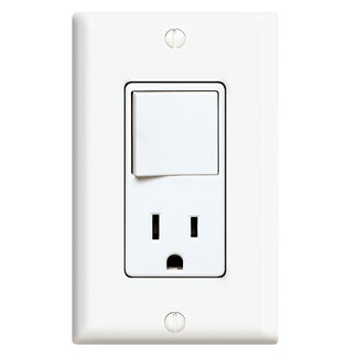 15 Amp, 120 Volt, Decora 3-Way / 5-15R AC Combination Switch, Commercial Grade, Grounding, Side Wired - White