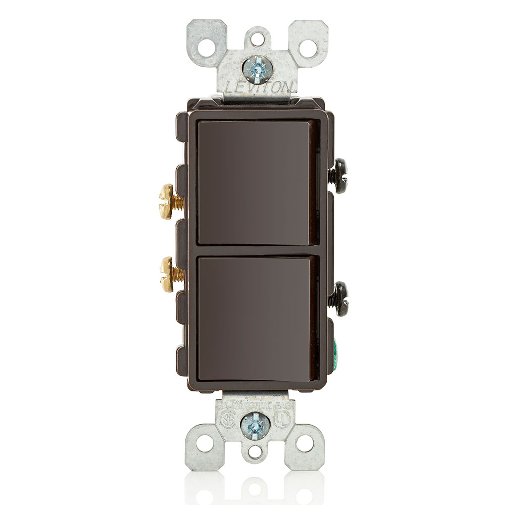 Decora Single-Pole / Single-Pole Combination Switch 15 Amp, 120/277 Volt, Decora Single-Pole / Single-Pole AC Combination Switch, Residential/Commercial Specification Grade, Grounding, Side Wired - Brown