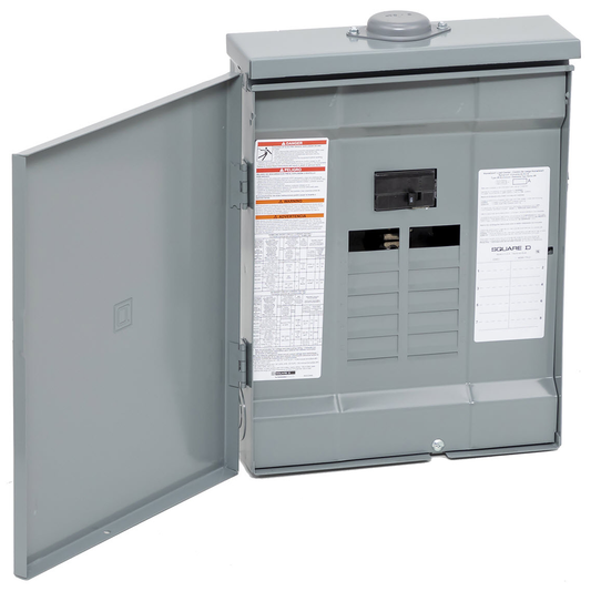 Load center, Homeline, 1 phase, 8 spaces, 16 circuits, 125A convertible main breaker, PoN, NEMA3R