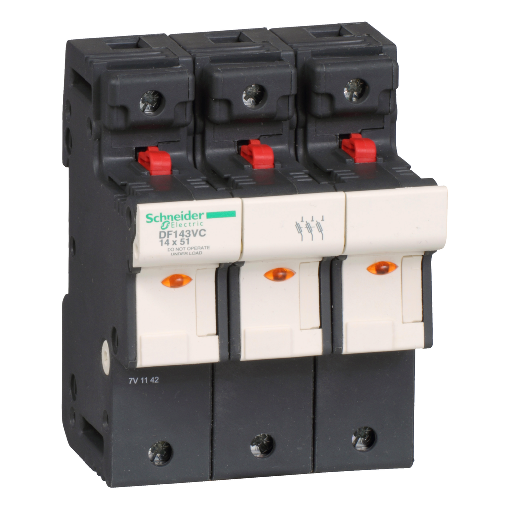 Fuse carrier, TeSys DF, 3P, 50A, 690VAC, fuse size 14x51mm, blown fuse ...