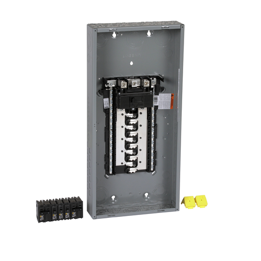 Load center, Homeline, 1 phase, 20 spaces, 40 circuits, 200A convertible main breaker, PoN, NEMA1, value pack