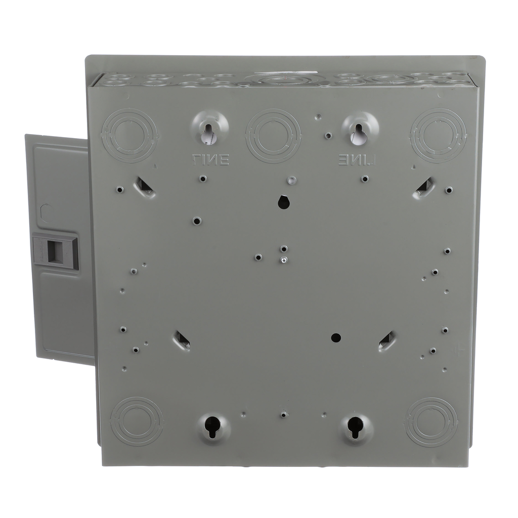 Load center, Homeline, 1 phase, 8 spaces, 16 circuits, 100A convertible main breaker, PoN, NEMA1, combo cover