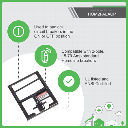 Mini circuit breaker accessory, Homeline, handle padlock attachment, 15A to 70A, 2 pole std breakers, on/off lock