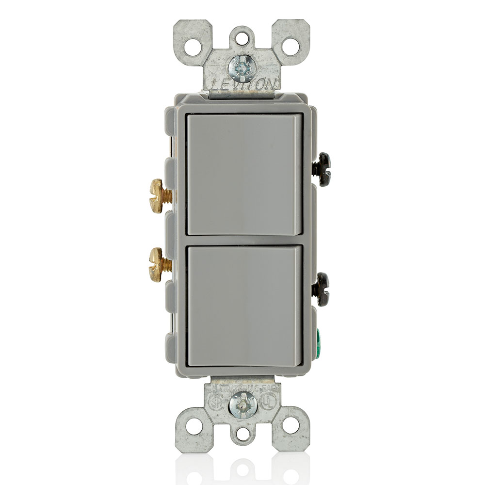 Decora Single-Pole / Single-Pole Combination Switch 15 Amp, 120/277 Volt, Decora Single-Pole / Single-Pole AC Combination Switch, Residential/Commercial Specification Grade, Grounding, Side Wired, - Gray