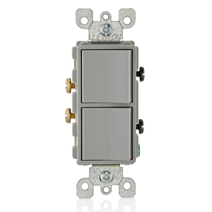 Decora Single-Pole / Single-Pole Combination Switch 15 Amp, 120/277 Volt, Decora Single-Pole / Single-Pole AC Combination Switch, Residential/Commercial Specification Grade, Grounding, Side Wired, - Gray