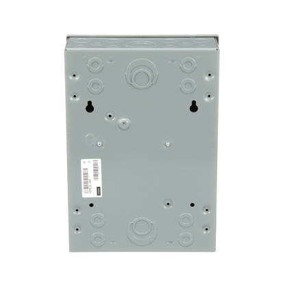 Load center, Homeline, 1 phase, 6 spaces, 12 circuits, 100A fixed main lugs, NEMA1, surface cover