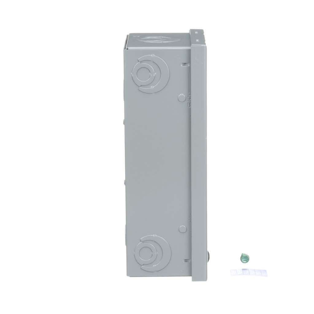 Load center, Homeline, 1 phase, 2 spaces, 4 circuits, 70A fixed main lugs, NEMA1, surface cover