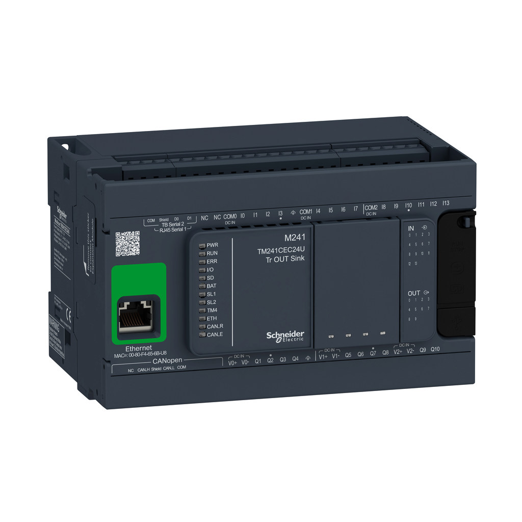 logic controller, Modicon M241, 24 IO, transistor, NPN, Ethernet CAN m ...