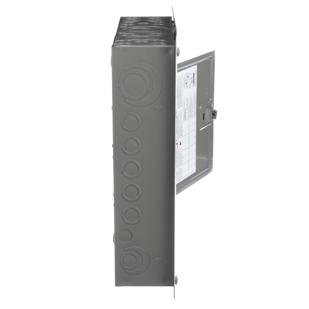 Load center, Homeline, 1 phase, 8 spaces, 16 circuits, 100A convertible main breaker, PoN, NEMA1, combo cover