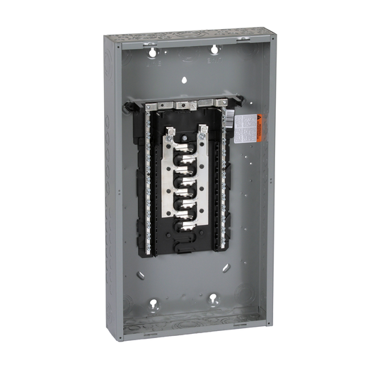 Load center, Homeline, 1 phase, 16 spaces, 32 circuits, 125A convertible main lugs, PoN, NEMA1, combo cover