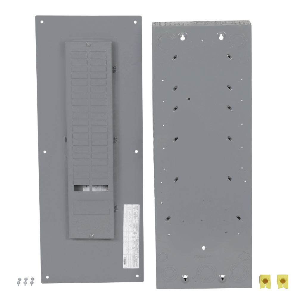 Load center, Homeline, 1 phase, 42 spaces, 84 circuits, 225A convertible main breaker, PoN, NEMA1, combo cover