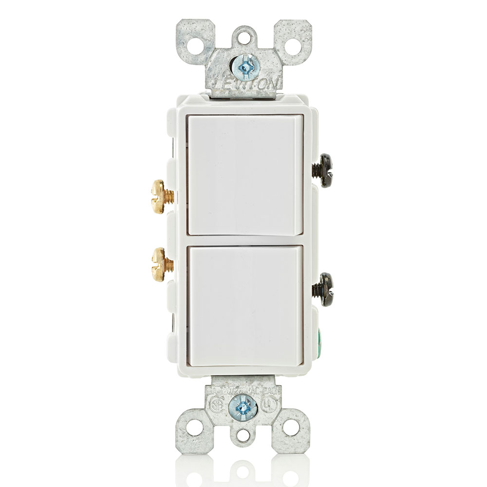 Decora Single-Pole / Single-Pole Combination Switch 15 Amp, 120/277 Volt, Decora Single-Pole / Single-Pole AC Combination Switch, Residential/Commercial Specification Grade, Grounding, Side Wired - White