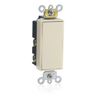 15 Amp, 120/277 Volt, Decora Plus Rocker Double-Throw Ctr-OFF Momentary Contact Single-Pole AC Quiet Switch, Commercial Spec Grade, Self Grounding, Back & Side Wired, - Light Almond