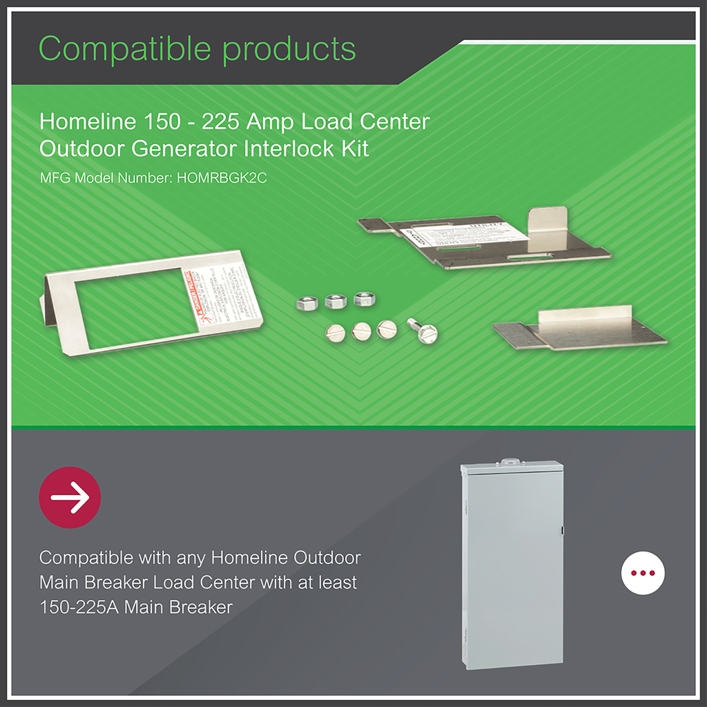 Load center accessory, Homeline, interlock kit, generator circuit breaker, high amp, outdoor, consumer pack