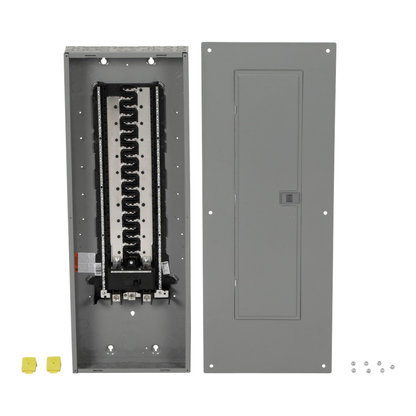 Load center, Homeline, 1 phase, 42 spaces, 84 circuits, 200A convertible main breaker, PoN, NEMA1, combo cover