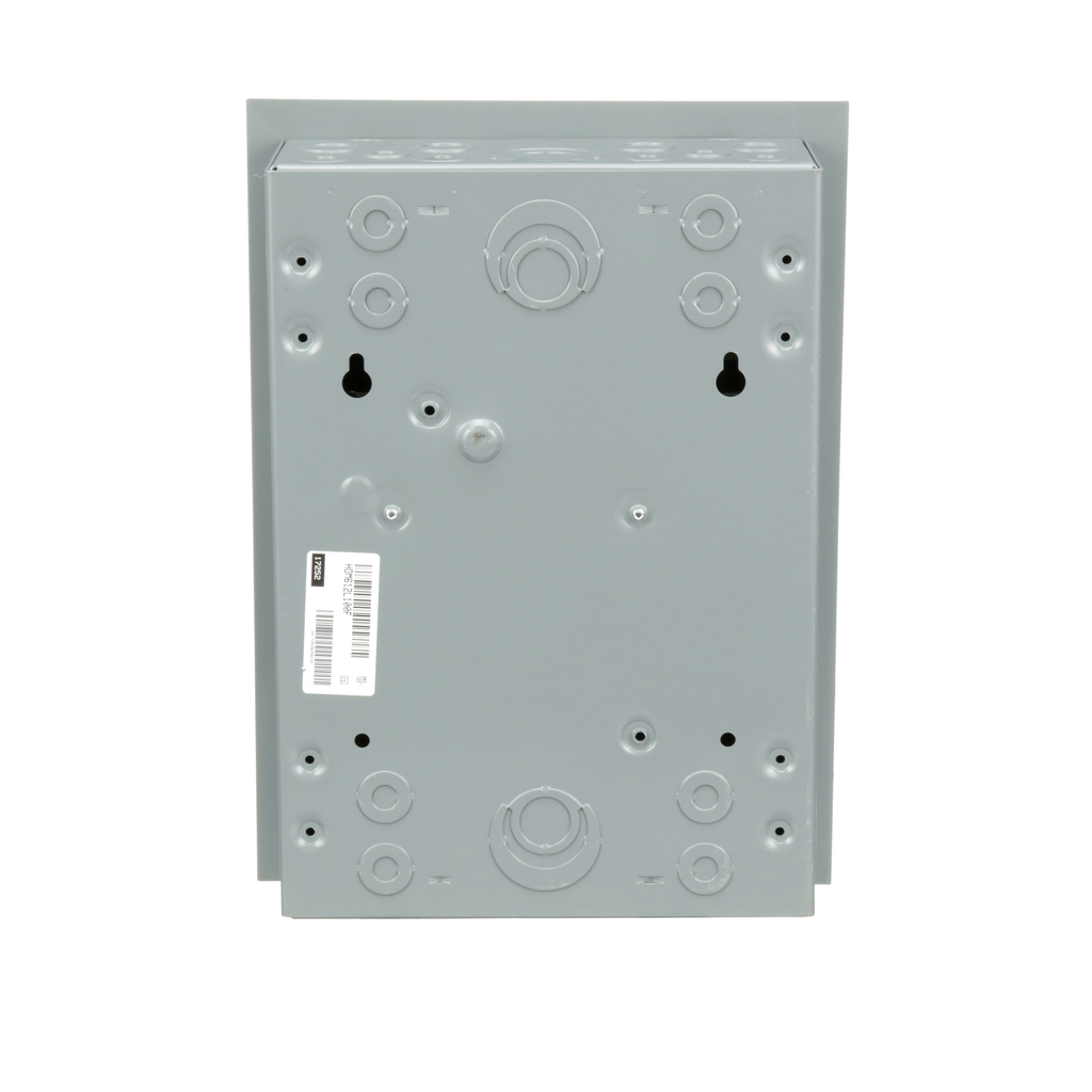 Load center, Homeline, 1 phase, 6 spaces, 12 circuits, 100A fixed main lugs, NEMA1, flush cover