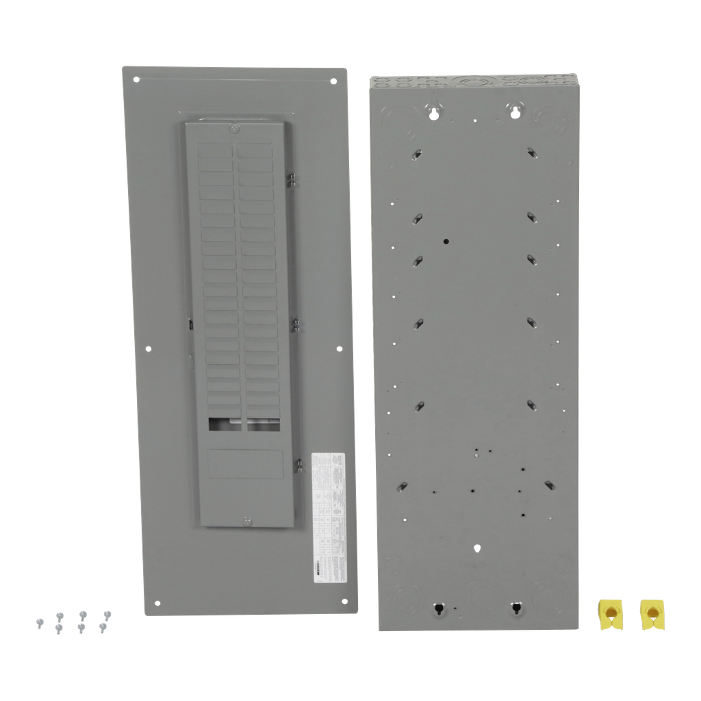 Load center, Homeline, 1 phase, 42 spaces, 84 circuits, 200A convertible main breaker, PoN, NEMA1, combo cover